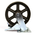 8 inch heavy duty flat plate iron casters with brake